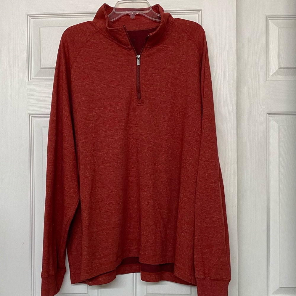 L. L. Bean Washed Cotton Double Knit Quarter Zip Pullover Heathered Red Sz XXL